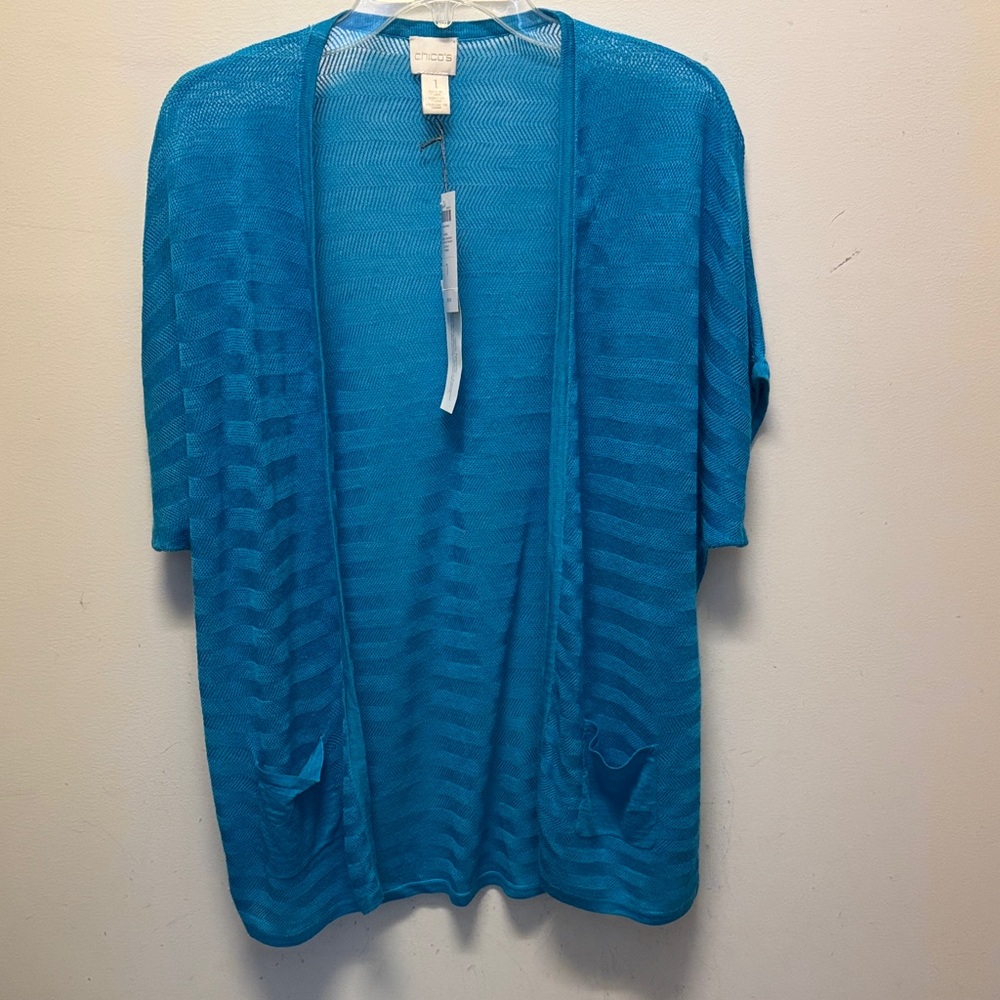 NIC+ZOE Turquoise Open-Front Short-Sleeve Cardigan